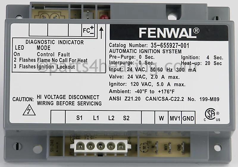 Kidde-Fenwal35-655927-00124 VAC Hot Surface Ignition Control Board CE/CSA Certified