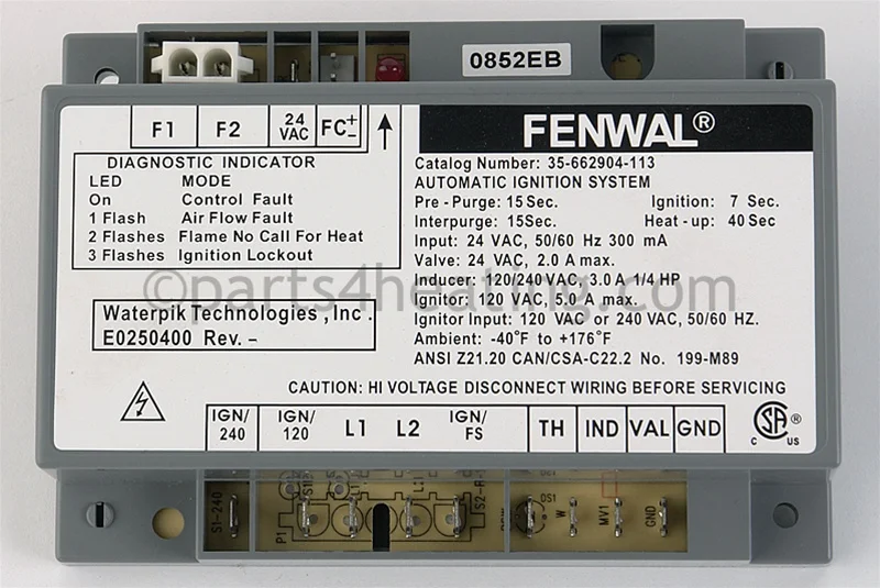 Kidde-Fenwal35-662904-113Ignition Control Board 24 VAC Hot Surface With Blower Relay CSA