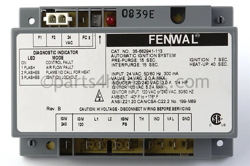 Kidde-Fenwal35-662941-113Ignition Control Board 24 VAC Hot Surface With Blower Relay CSA