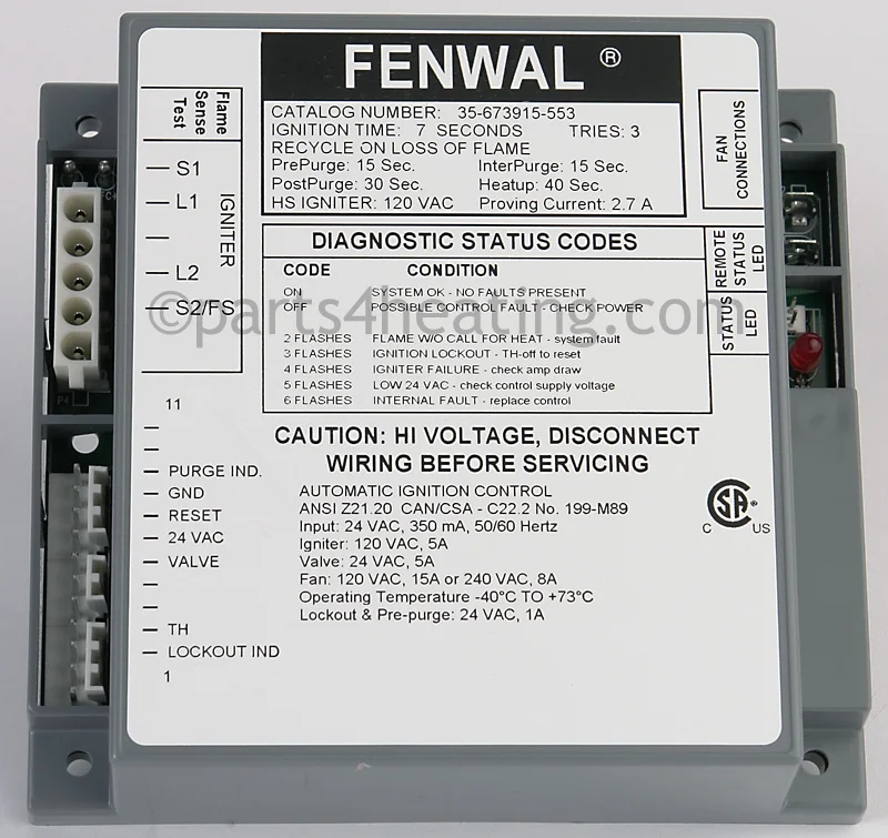Kidde-Fenwal35-673915-55324 VAC Proven Hot Surface Ignition Control Board With Blower Relay