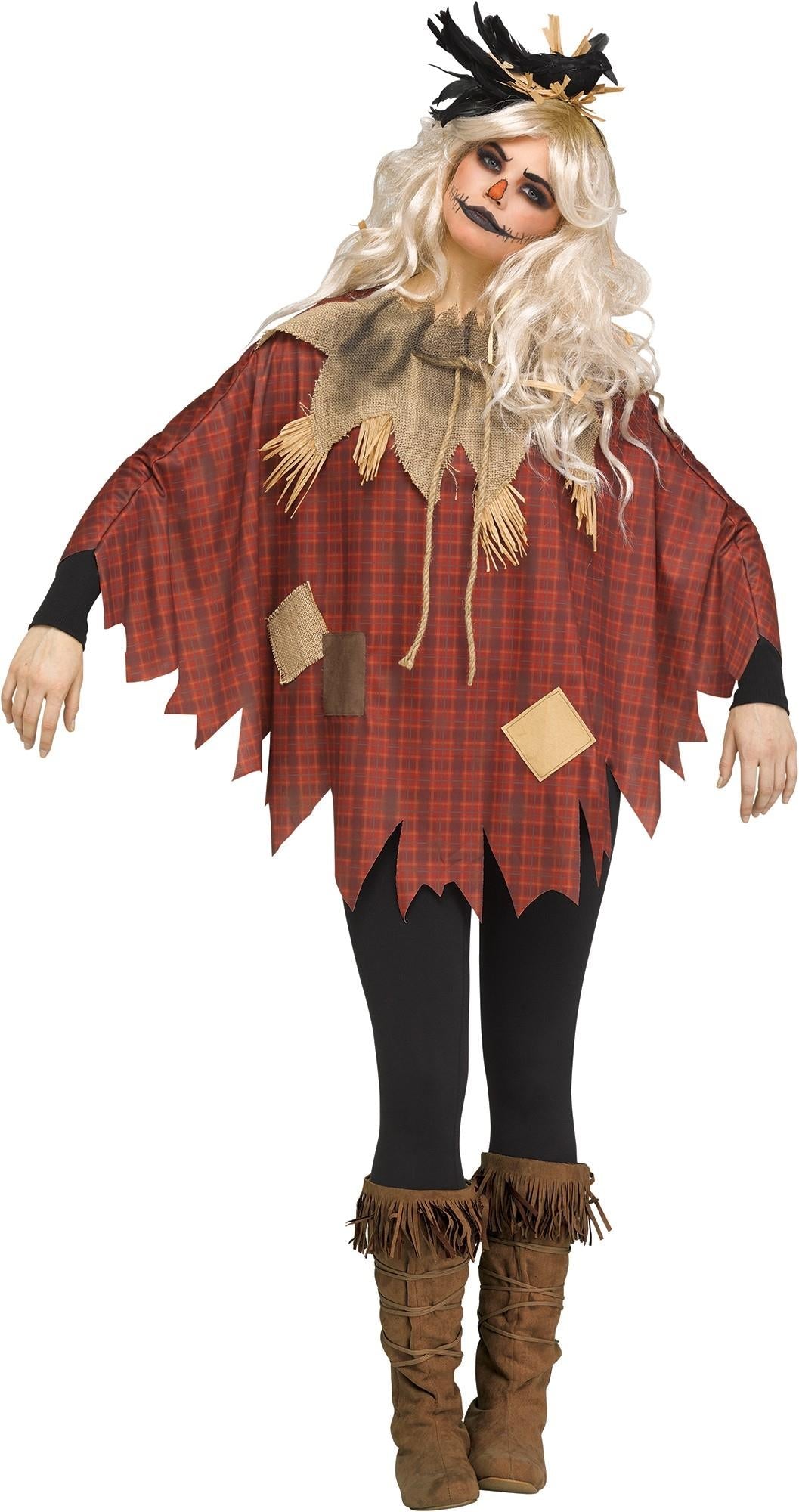 Plaid Patchwork Scary Crow Poncho Costume Accessory