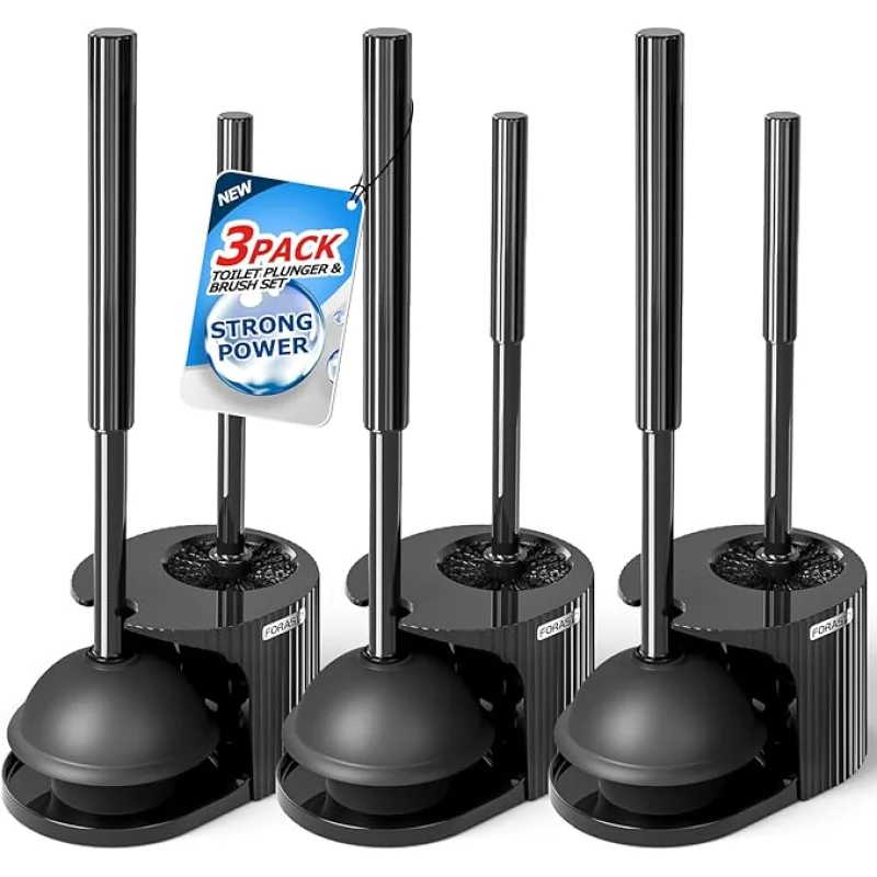 3Pack Toilet Brush and Plunger Set, Extended Handle Plunger,Toilet Bowl Brush Plunger Set,Bathroom Cleaning Tools,Toilet Brush Plunger Combo,Cleaning Brush,Cleaning Supplies(20inch)