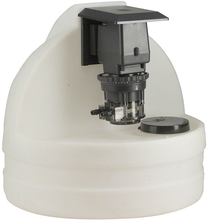 7.5 Gallon White Chemical Tank With 45M5 Adjustable Pump - 25 PSI 50 GPD 120 Volt - 1/4 Inch Standard Tubing
