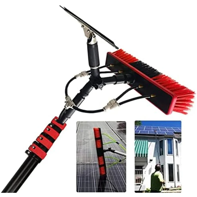 4M-12M Window Cleaning Kit, Telescopic Water Fed Pole, Extendable Squeegee & Brush, Outdoor Glass & Solar Panel Cleaner, Roof Cleaning Tool, Easy Reach for High Windows