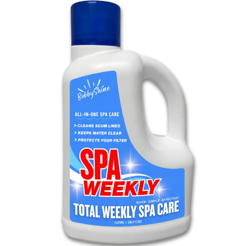5-in-1 Hot Tub ChemicalsSpa Weekly Enzyme Cleaner & Clarifier, Scum Line Cleaner, Filter Protector + Water Conditioner, Clear Finish for Spas & Inflatable Tubs, 3 Liter (101.5 fl oz)BubbyShine