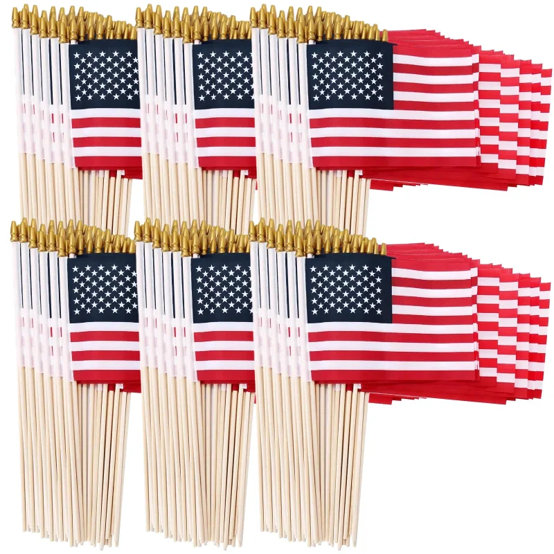 500 Pack Small American Flags on Stick, 4x6 Inch Small US Flags/Mini American Flag Hand Held Stick Flags with Kid-Safe Spear Top, Independence Day, Memorial Day Decorations