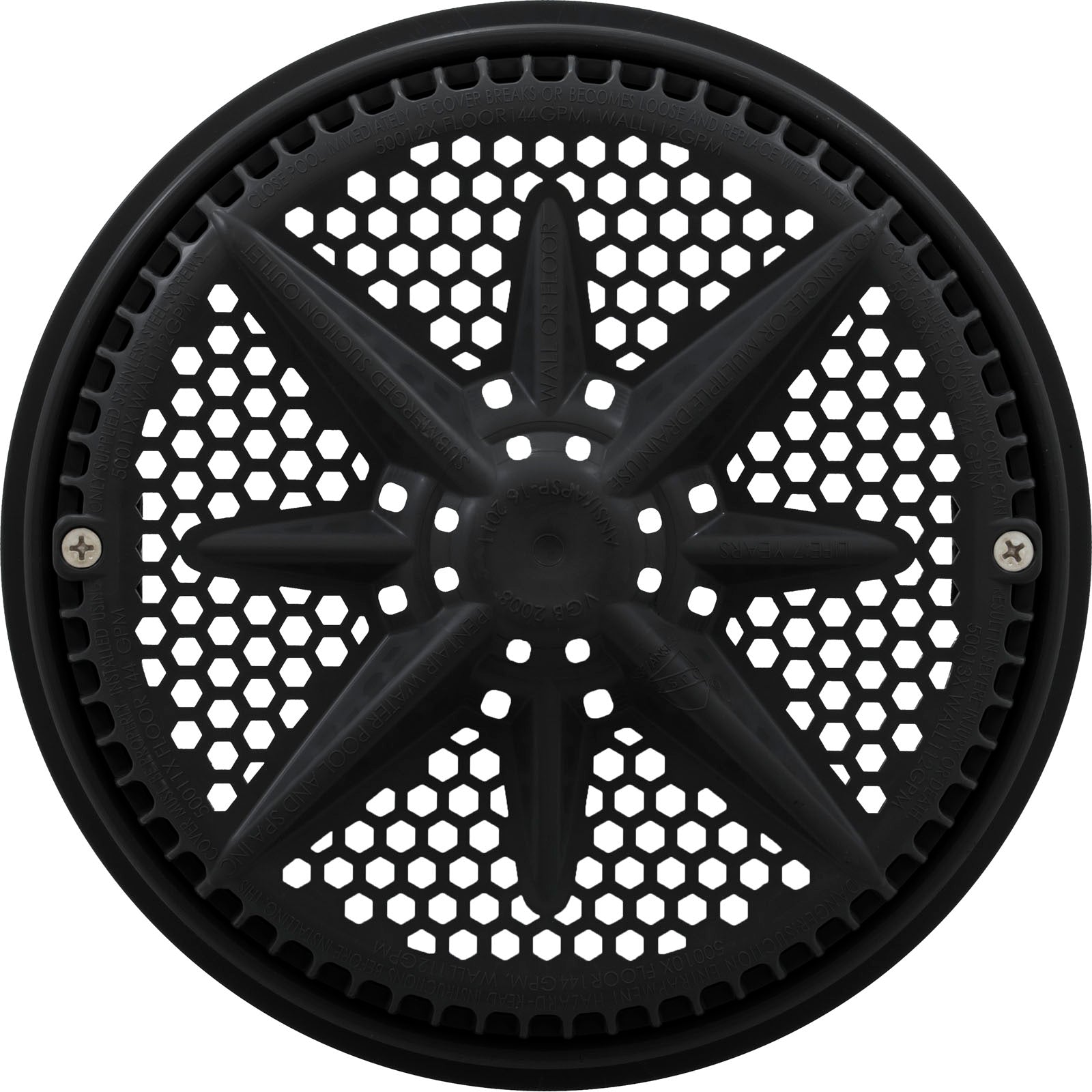 Main Drain Grate,PentairStarGuard,8",112gpm,Black,Long Ring
