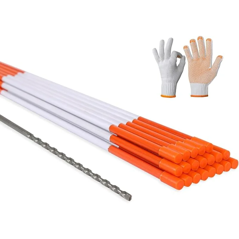 58 Inch Approx 5FT Driveway Markers with 10.2" Reflective Tape 20 Pack Solid Fiberglass Snow Stakes for Snow Plowing with Drill Bit and Gloves 5/16 Inch