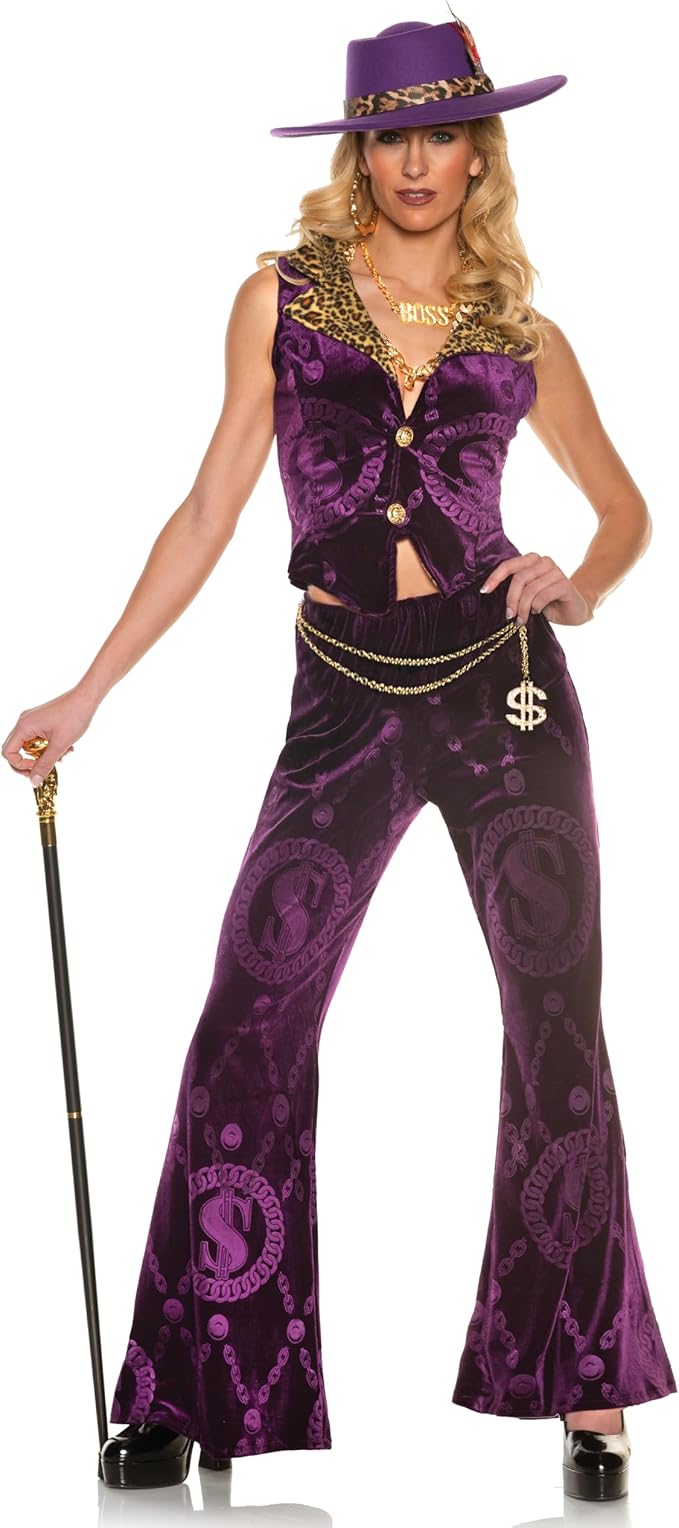 Sexy Velvet Pimp 70's Retro Disco Women Purple Dollars & Dreams Costume