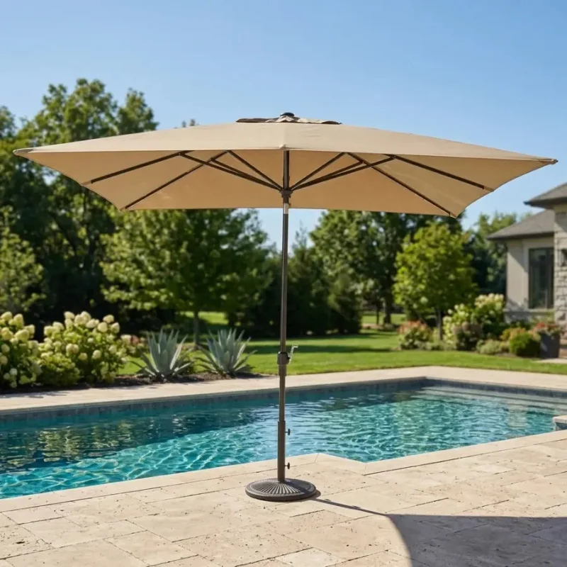 8'x10' Designer Rectangle - Infinite 360 Auto Tilt Solar Lux Umbrella - Heather Beige