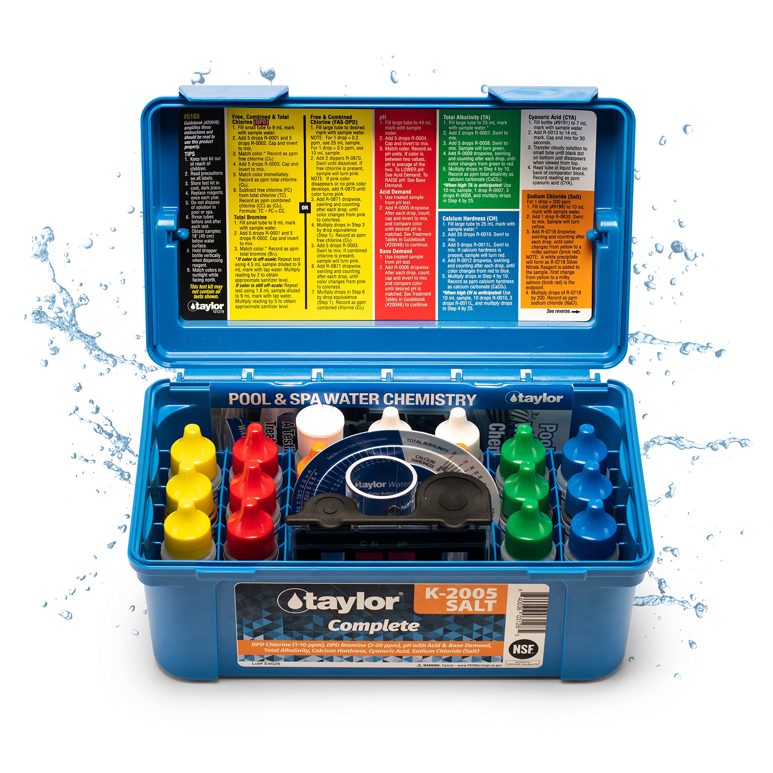 K-2005 Complete Pool & Spa Test Kit by Taylor | Chlorine, Bromine, pH, Alkalinity, Calcium, CYAK-2005 Complete Pool & Spa Test Kit by Taylor | Chlorine, Bromine, pH, Alkalinity, Calcium, CYA
