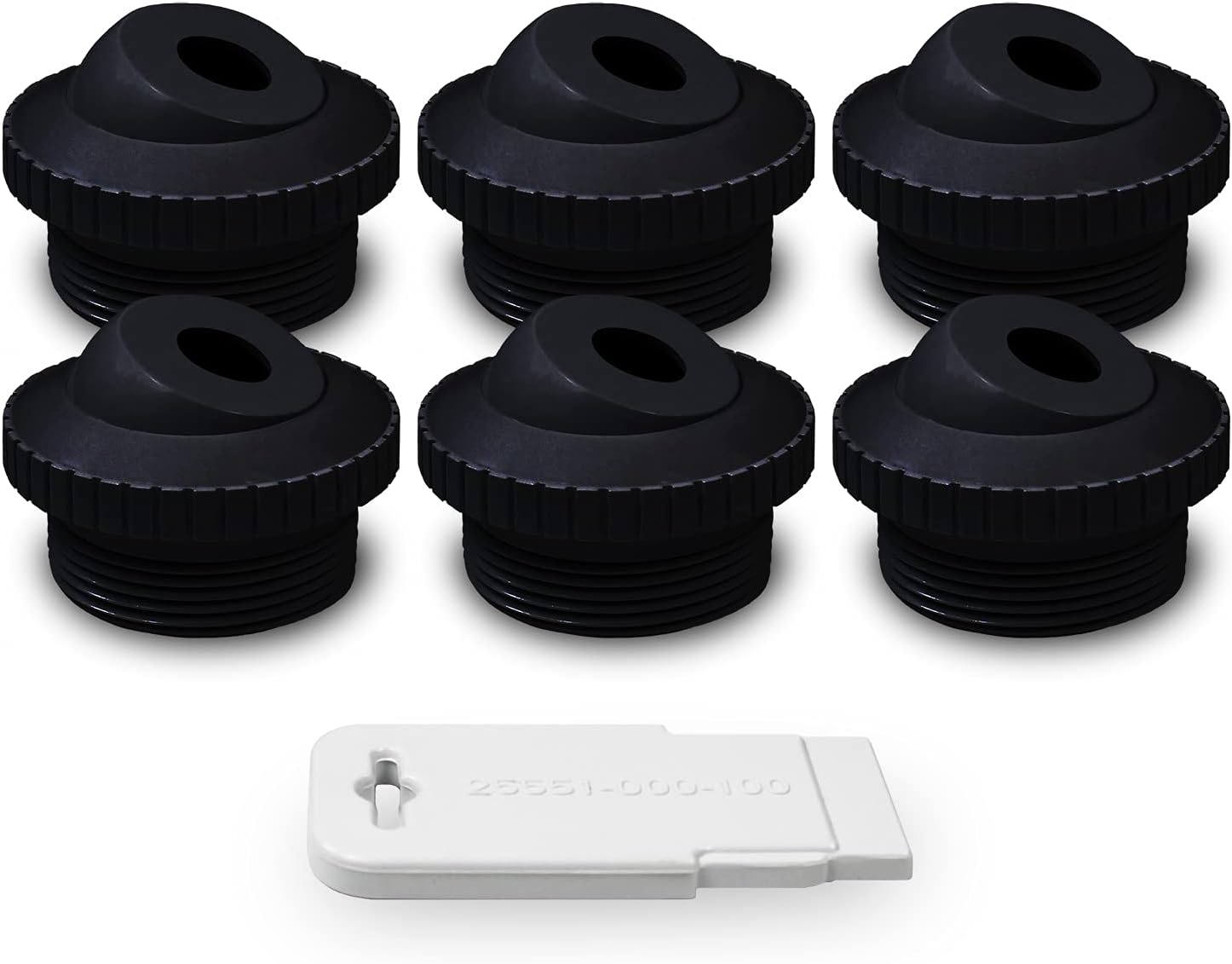 Aquamoto Black 1/2" Directional Flow Eyeball Inlet Jet Kit, Standard 1-1/2" Thread, Pack of 6 Fittings with Installation Tool
