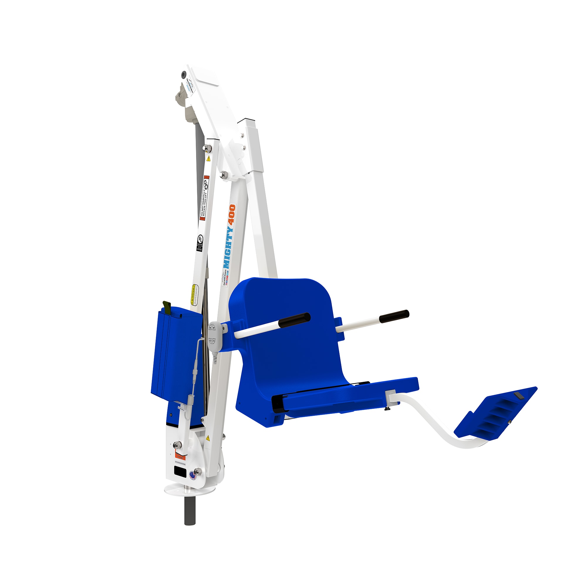 Aqua Creek Mighty 400 Pool Lift, White Powder Coat with Blue Seat