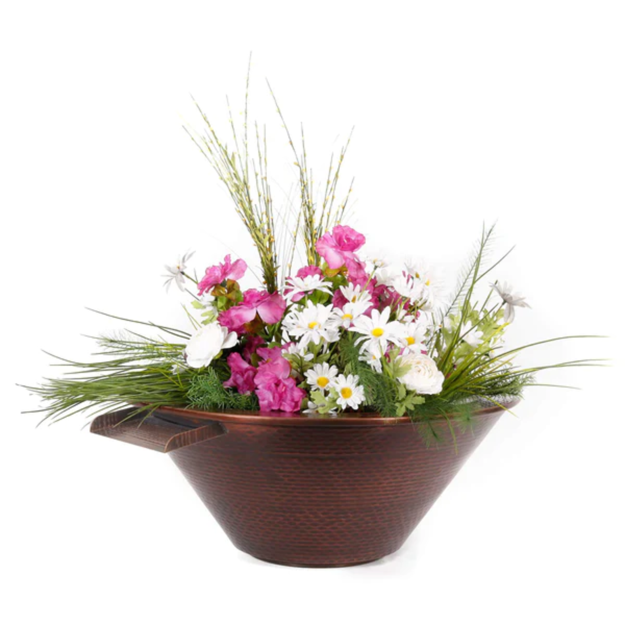 The Outdoor Plus Cazo Planter & Water Bowl, 24", Hammered Copper | OPT-R24CPW