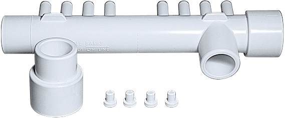 Waterway Plastics Manifold Tee, 1" Slip, Eight 3/8" Barbs | 672-4370