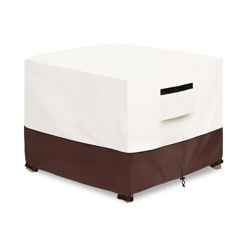 Aacabo Patio Ottoman Cover,25W x 25D x 18H inch,Waterproof Square Patio Small Side Table Cover,Suitable for 3-Piece Outdoor Wicker Patio Bistro Set Side Table(Beige)