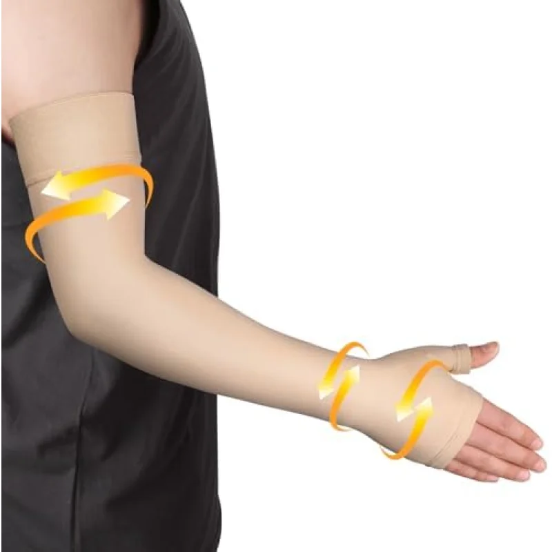 Ailaka Lymphedema Compression Arm SleeveSingle with Gauntlet for Men Women, 20-30 mmHg Medical Compression Arm Sleeve