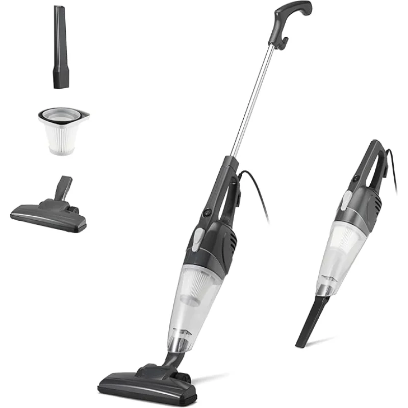 Amazon Basics 2-in-1 Corded Stick Vacuum Cleaner, Converts to Handheld, Lightweight (3.9 LBS), with Washable Filter, Crevice Tools, 0.5L Dust Cup, Self-Standing, 19.7-Ft Cord, 300W, Black