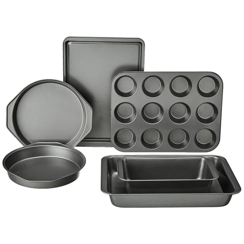 Amazon Basics 6 Piece Nonstick, Carbon Steel Oven Safe Bakeware Set with Cake, Muffin, Cookie, and Loaf Pans, 6 Piece, 16.25 x 11.75 x 6.25 inches