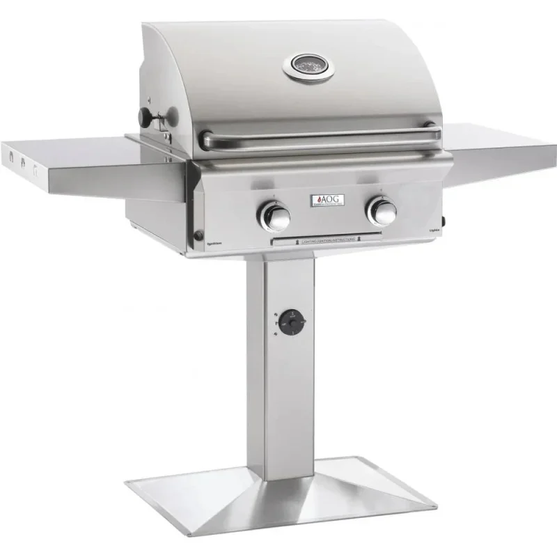 American Outdoor Grill 24" L Series Freestanding Natural Gas Grill on Patio Post