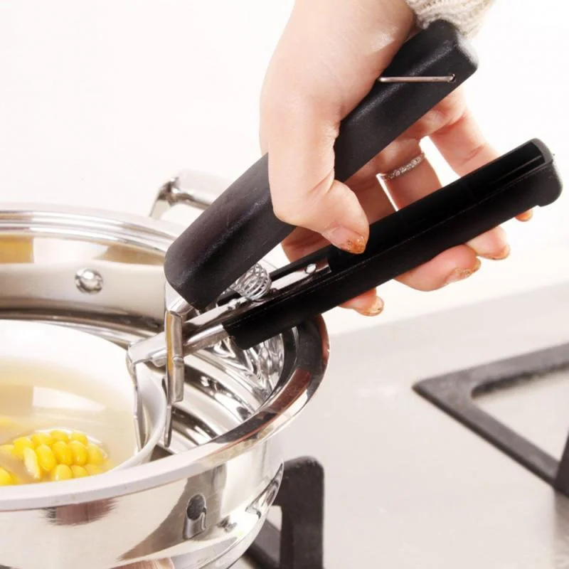 Anti-Scald Bowl & Pot Gripper with Heat-Resistant Design | Safe Kitchen Tool for Lifting Hot Cookware Black