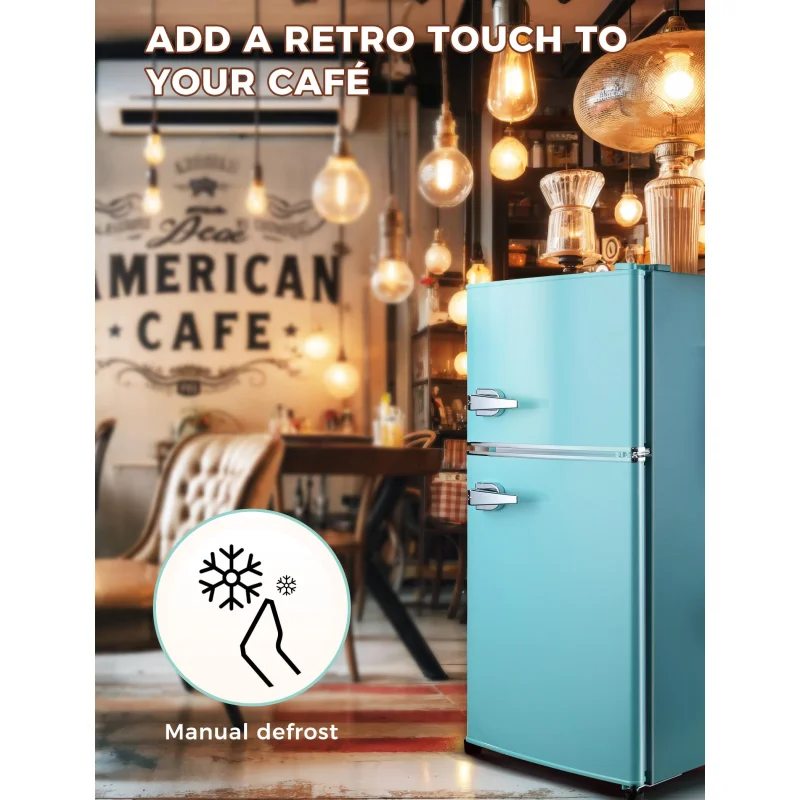 Anypro 3.2 Cu.Ft Fridge with Freezer, 2 Door Retro Refrigerator with 7 Level Thermostat, Adjustable Removable Glass Shelves for Bedroom Office Apartment Dorm Bar, Black