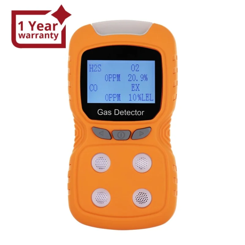AQM-384 Portable Gas Detector CO HS O EX (LEL) 4 Gas Detection Gas Rechargeable Clip Sniffer with Audible Visual Vibration Alert and Voice Prompt