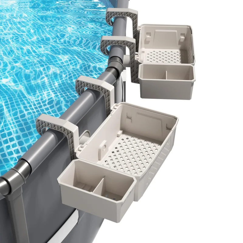 AquaJoyer 2 Sets of Poolside Storage Baskets with Cup Holders - Perfect for 3-Inch or Smaller Top Rails - Above Ground Pool Accessories - Fit for Most Above Ground PoolGrey