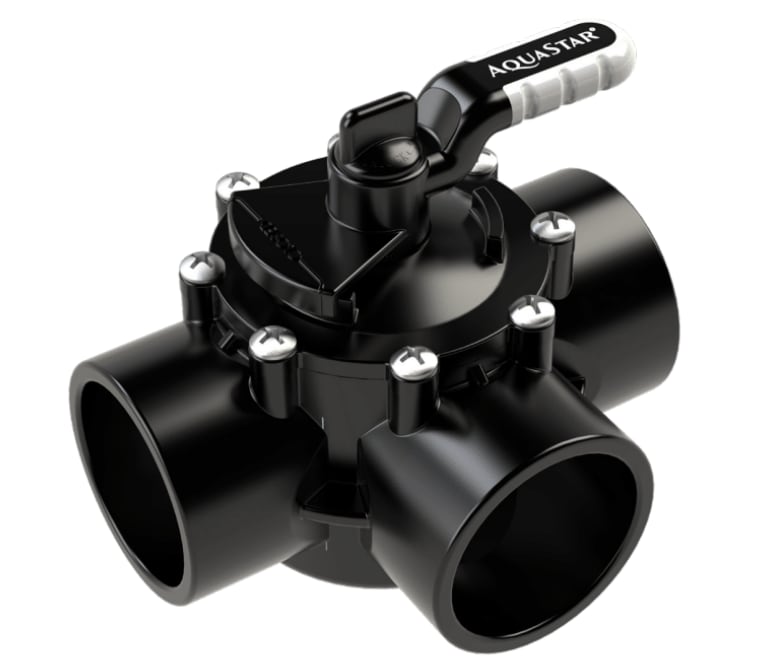 AquaStar 2" Socket x 2.5" Spigot 3-Way Valve With Rubber Handle (CPVC)
