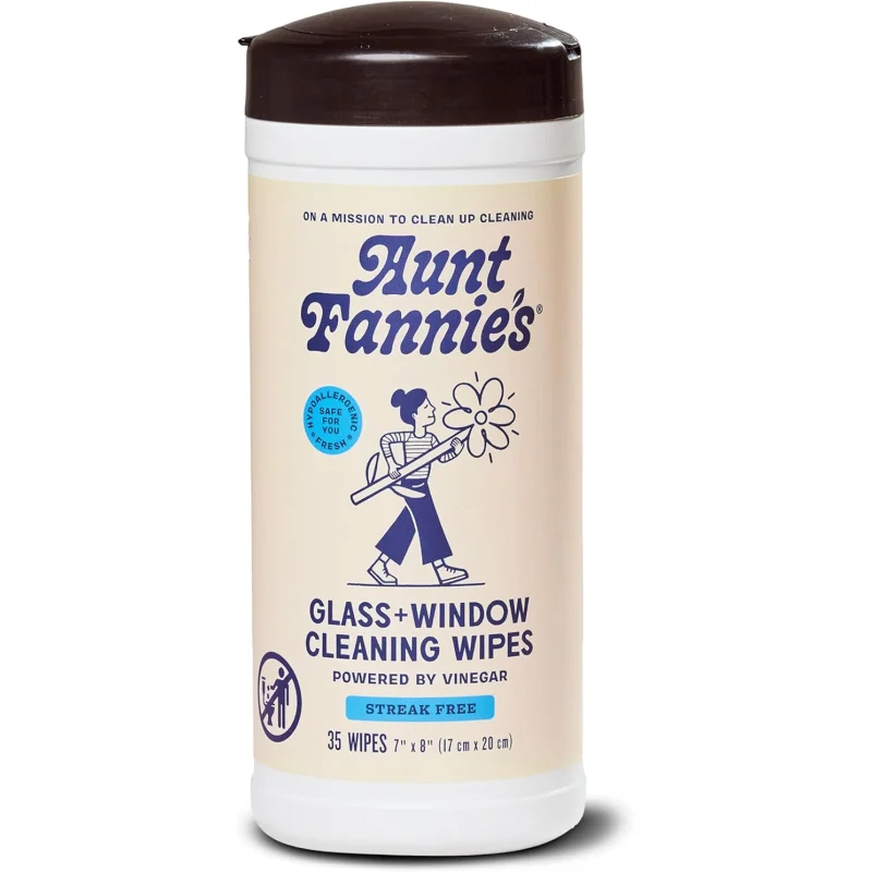 Aunt Fannie's Glass & Window Cleaning Wipes, Natural Streak-Free Glass Cleaner, 35 Count (Pack of 1)