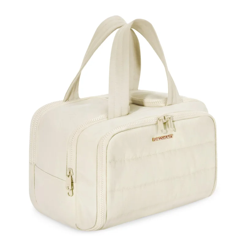 BAGSMART Travel Toiletry Bag, Crush Toiletry Bag for Women, Wide-open Puffy Toiletry Bags for Traveling, Large Travel Cosmetic Makeup Bag Organizer for Accessories,Toiletrie, Beige