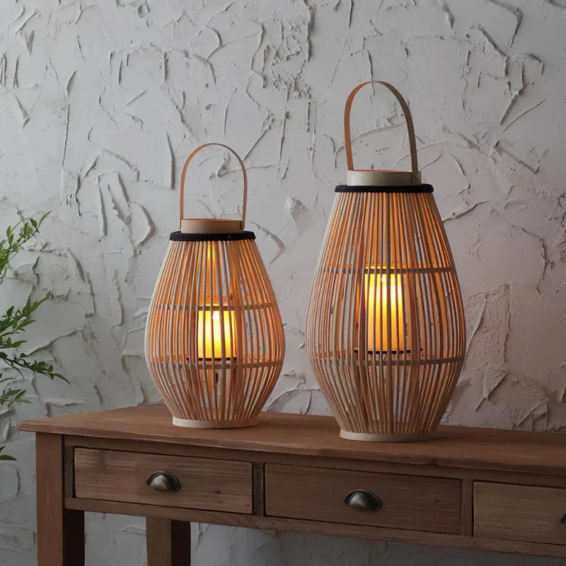 Bamboo Lantern with Handwoven Design for Soft Ambient Lighting | Portable and Cordless Home Decor Accent