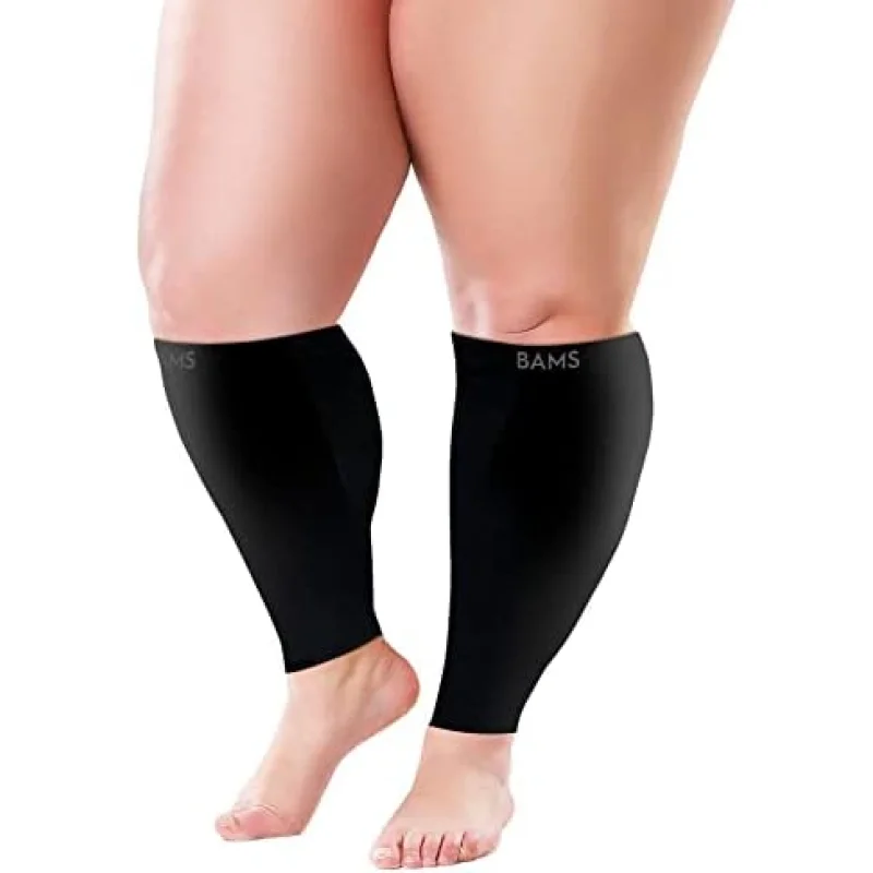 BAMS Plus Size Calf Compression Sleeve for Women & Men, Viscose from Bamboo Extra Wide Leg Support for Shin Splints, Leg Pain Relief and Support, Swelling, Travel (Calf Black, 3XL)