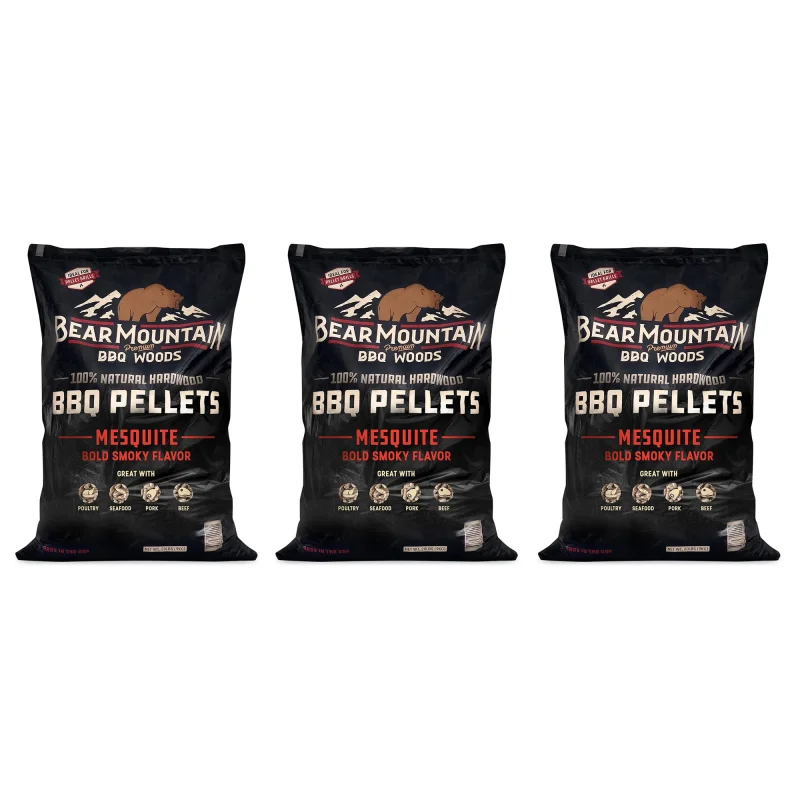 Bear Mountain BBQ FK17 Premium 20 Pounds All Natural Hardwood Mesquite BBQ Hardwood Smoker Pellets for Outdoor Electric Grilling and Smokers (3 Pack)