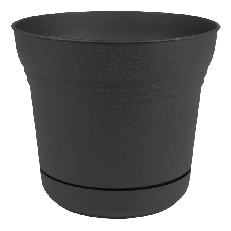 Bloem SP1200 Saturn Indoor Outdoor 12 Inch Planter Pot w/ Matching Saucer, Black