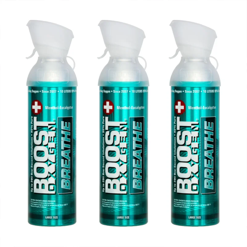 Boost Oxygen Natural Portable 10 Liter Pure Oxygen Canister, Menthol (3 Pack)