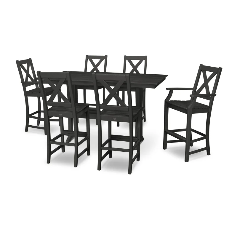Braxton 7-Piece Farmhouse Trestle Bar Set Black