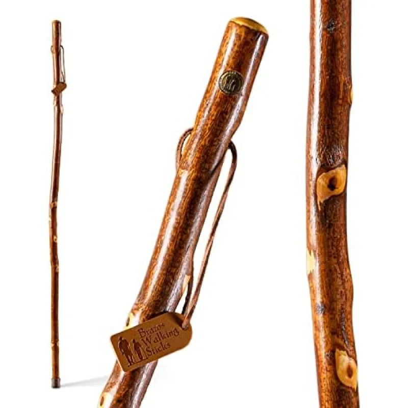 Brazos Rustic Wood Walking Stick, Hawthorn, Traditional Style Handle, for Men & Women, Made in The USA