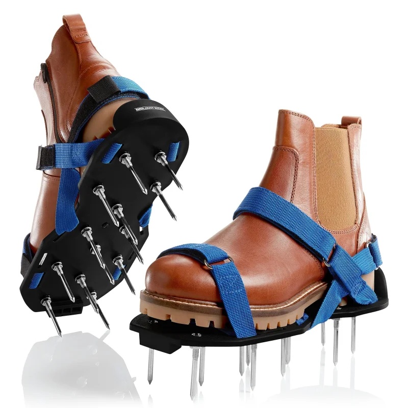 Briliantwerk Lawn Aerator with Adjustable Straps - for Lawn Aeration or as Screed Shoes - Lawn Aerator Shoes as Perfect Aerator Lawn Tool - incl. Two Nail Lengths - Lawn dethatcher - epoxy Shoes