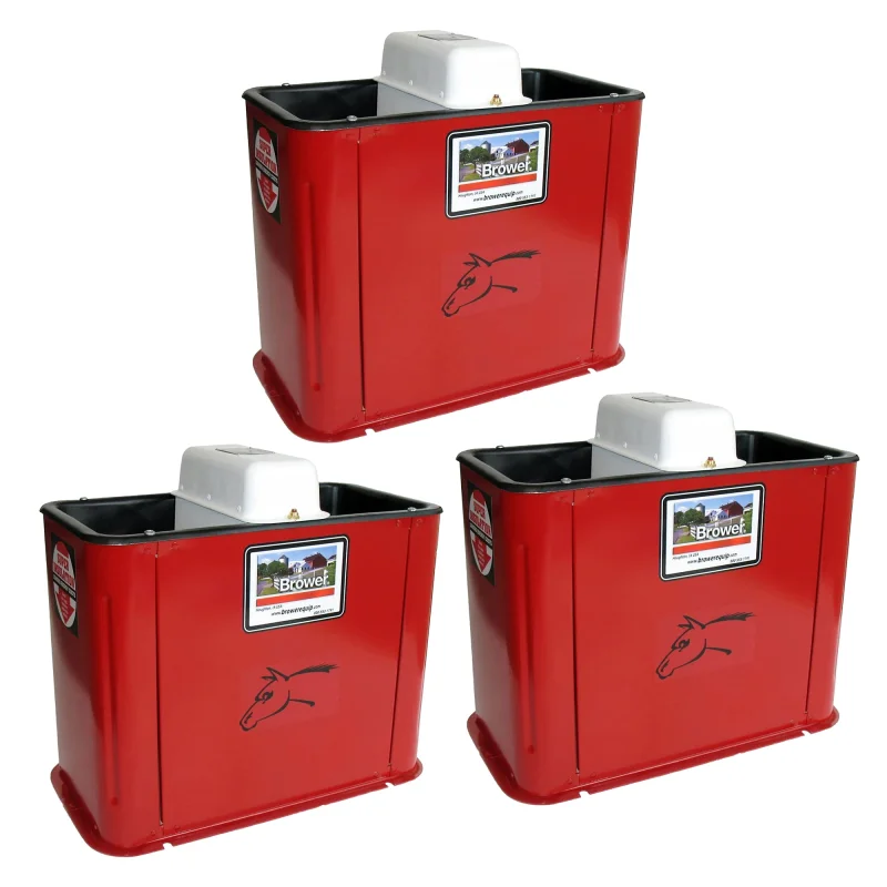 Brower 3 Pack Electric Heated Livestock Waterer, 18 Inch Insulated Steel, Red