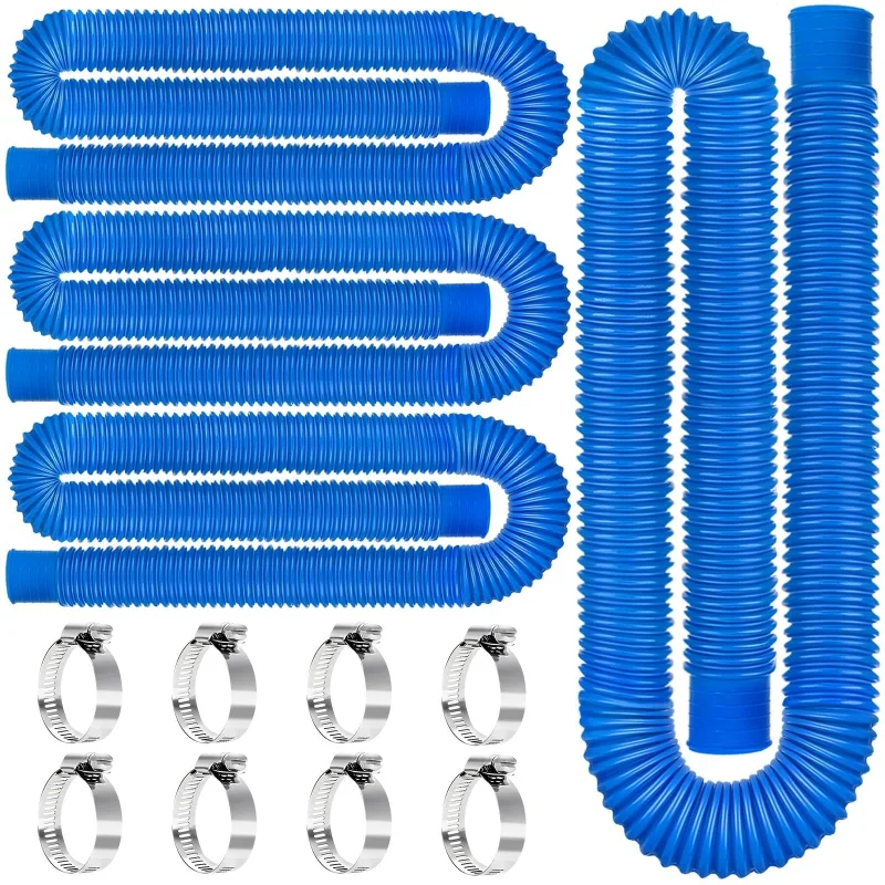 Btanadi 1.5" x 59" Above Ground Pool Hoses Heavy Duty, Replacement Hose Leak-Proof for Filter Pumps & Salt Systems, Pool Hoses for Above Ground Pools with 8 Metal ClampsBlue, 4Pcs)