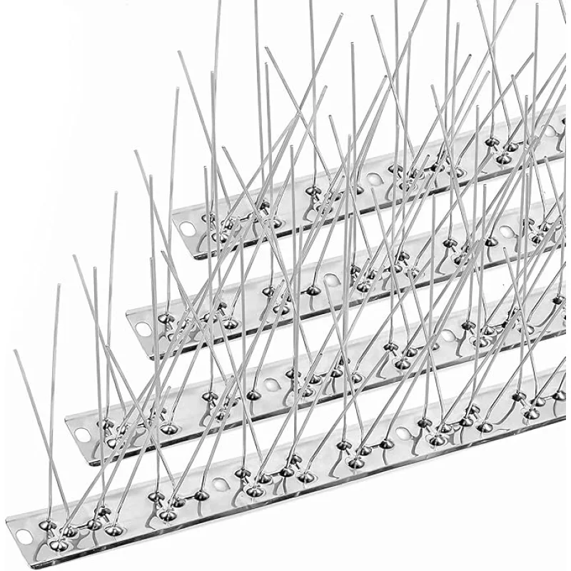 BUGGOFF Bird and Rodent Spikes, 4.5" Tall 10" Long Stainless Steel Anti-Bird Deterrent Strips, Silver, Professional Pest Control for Roofs, Fences, Ledges (40 Pieces / 33 Feet)