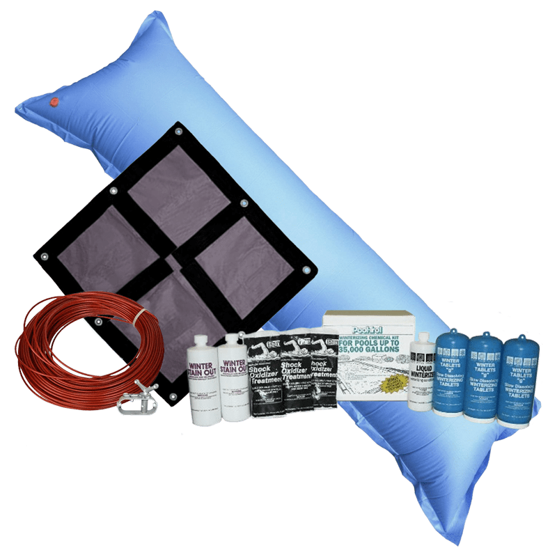 18'x40' Oval Ultra Premium Soild Winter Cover Bundle with 35k Chemical Closing Kit and 4.5' x 15' Air Pillow