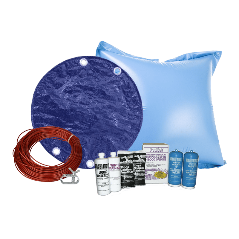 16' Round Royal Solid Cover Bundle with 15k Chemical Kit and 4' x 4' Air Pillow