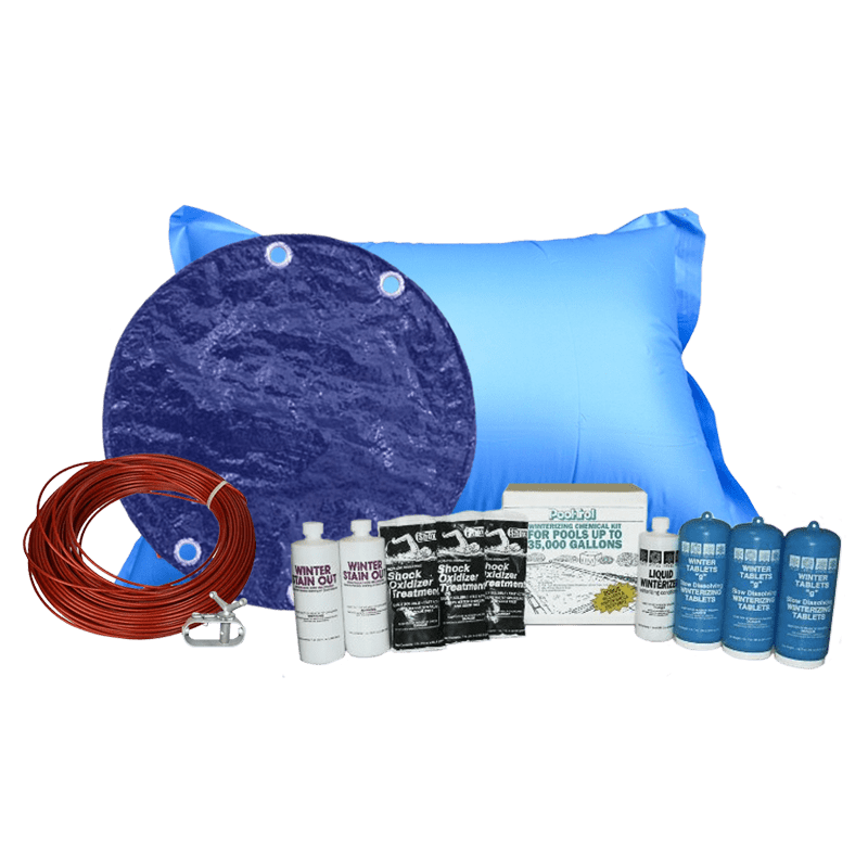 27' Round Royal Solid Cover Bundle with 35k Chemical Kit and 4' x 8' Air Pillow