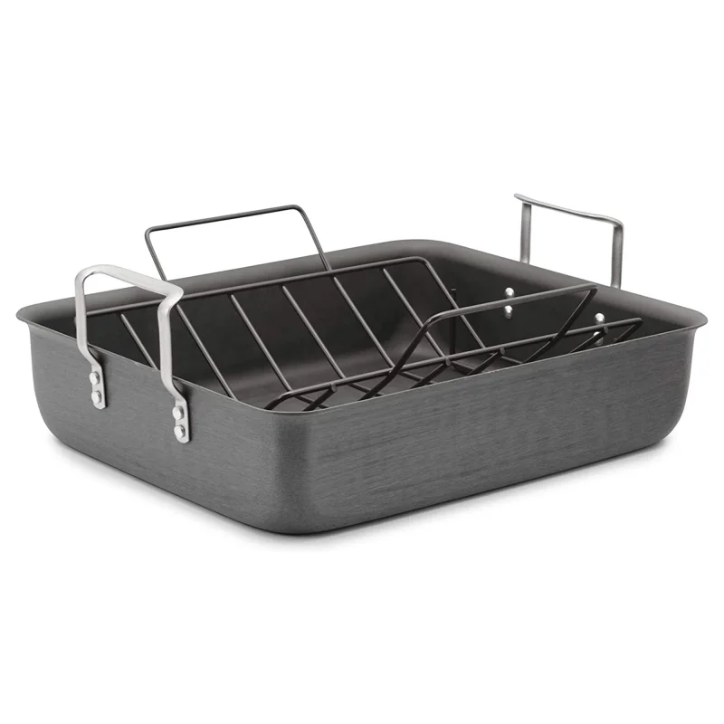 Calphalon 16 Inch Medium Gauge Contemporary Nonstick Roaster Pan w/ Rack, Black
