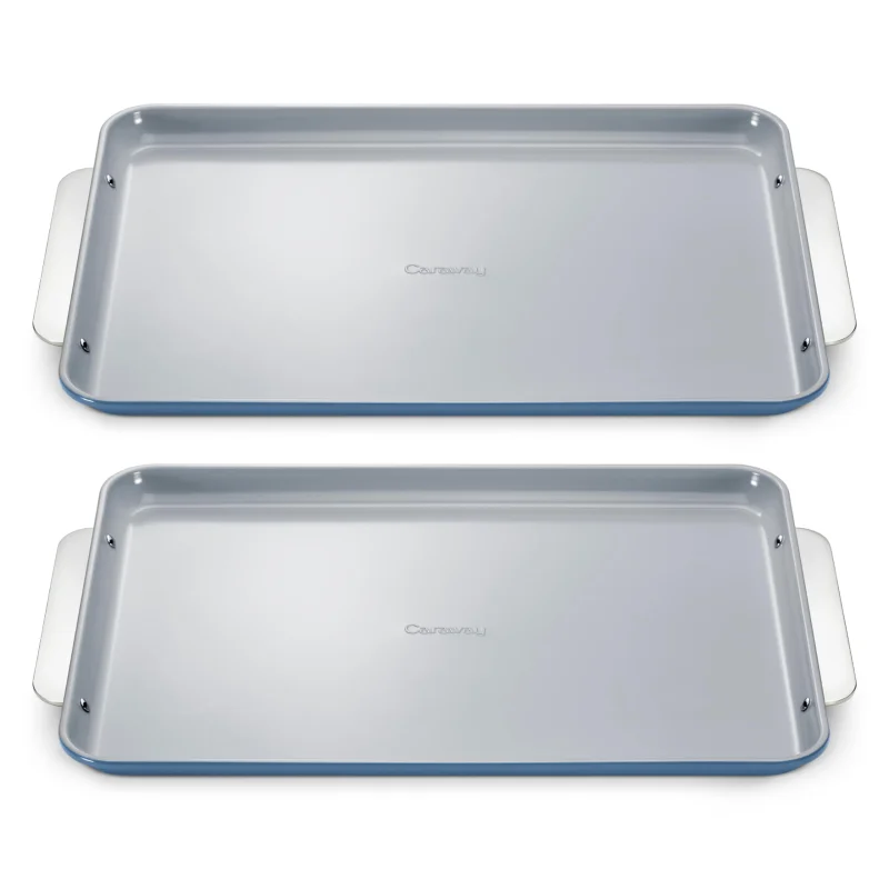 Caraway Non-Stick Ceramic Large Baking Sheet Duo - Naturally Slick Ceramic Coating - Non-Toxic, PTFE & PFOA Free - Perfect for Baking, Roasting, and More - Large (18" x 13") - Slate