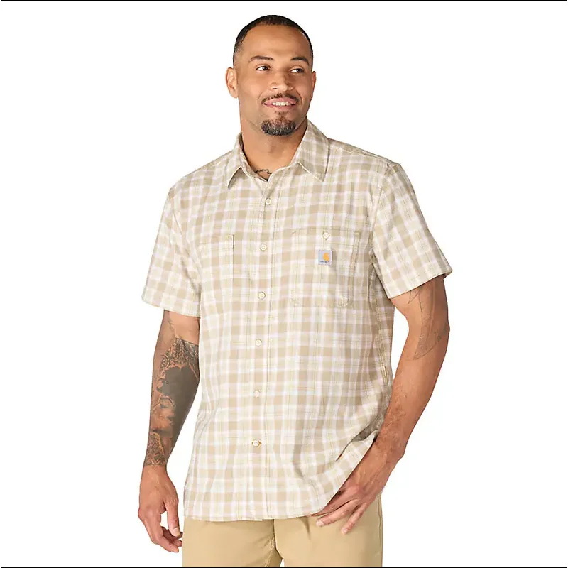 Carhartt Men's Bozeman Relaxed Short Sleeve Plaid Shirt (Cobblestone) Size 2XLT