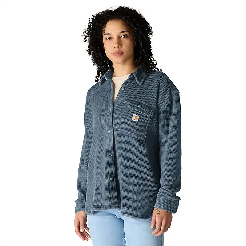 Carhartt Women's Oversized-Fit Heavyweight Waffle Knit Shirt (Faded Navy) Size L