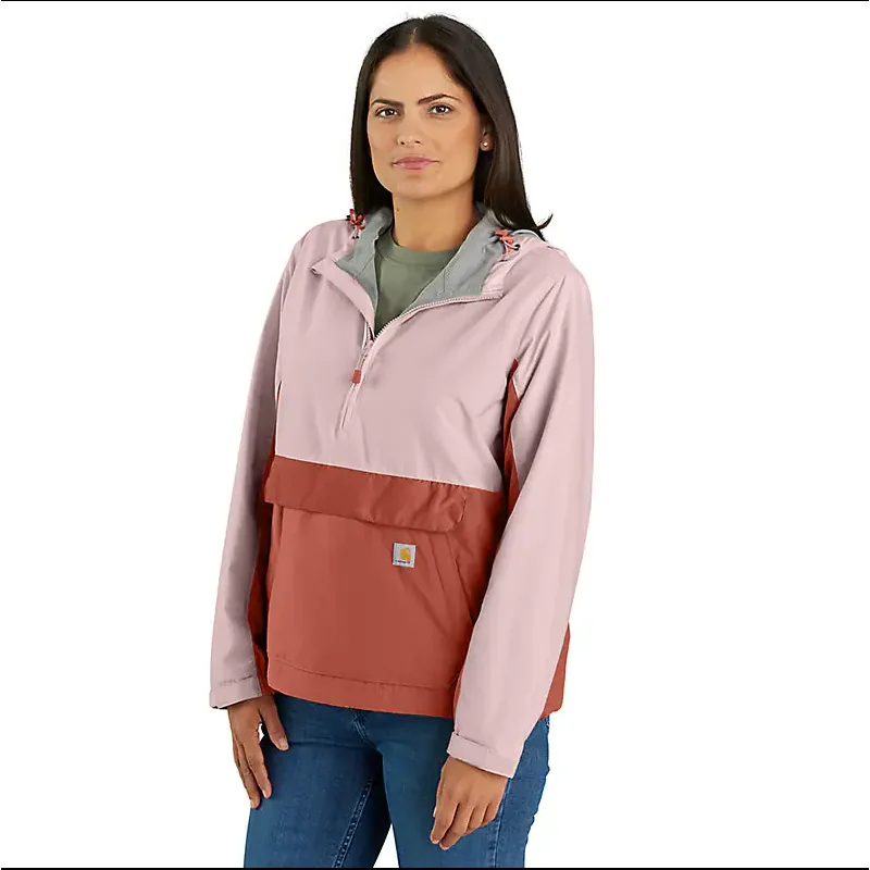 Carhartt Women's Rain Defender Loose Fit Lightweight Packable Anorak (Soft Rose/Saddle Red) Size L